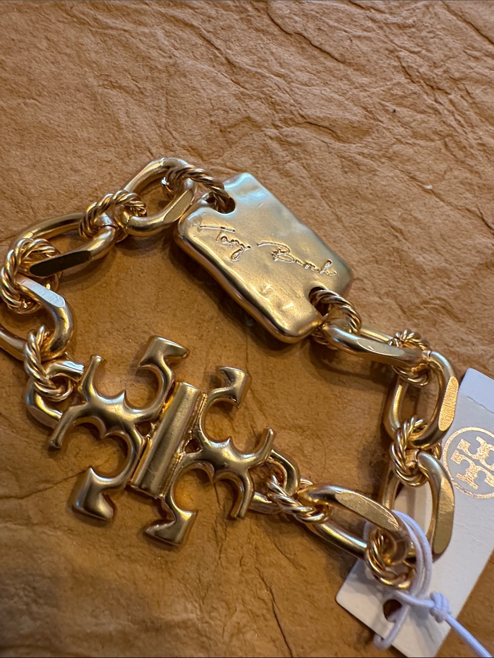Tory Burch Gold Logo Charm Chain Bracelet with Pouch - Picture 5 of 14
